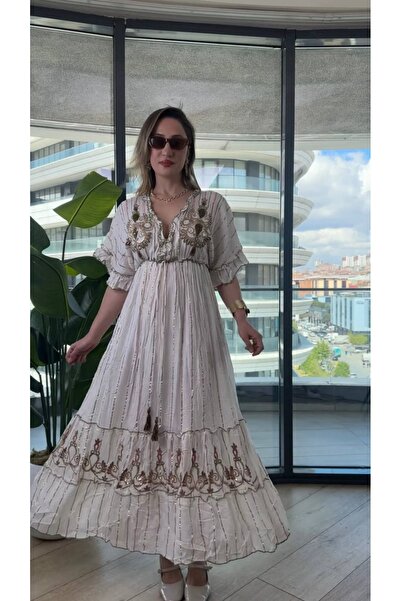 BRGCLOTHING Pamuklu El işi İşlemeli İthal Elbise