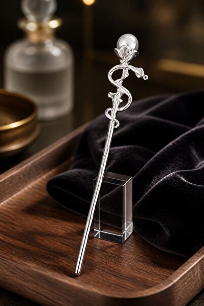 CESS JEWELRY Yılan Model İnci Detaylı Silver Japon Topuz Tokası