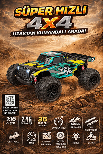 Penthouse 1:16 RC Araba 36 Km/H Hızlı 4x4 Uzaktan Kumandalı Off Road Drift Ar...