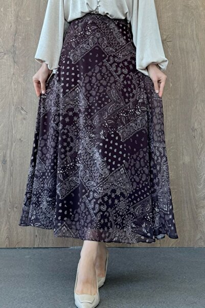 Sezi Moda Giyim Desenli Şifon Etek