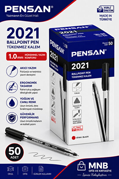 Pensan 2021 Mavi Tükenmez Kalem 1.0 mm - 50 Adet Ekonomik Ofis Paketi - Yumuş...