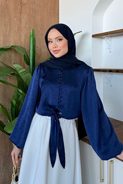 Sezi Moda Giyim Saten Bağlamalı Gömlek