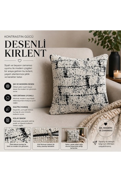 diğer333 Zeybek Home Siyah Beyaz Modern Kırlent Kılıfı