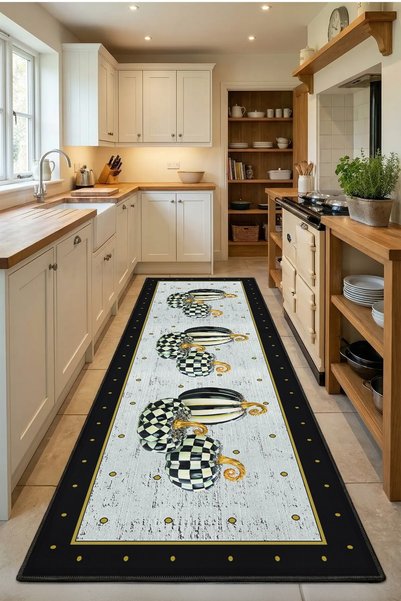 Monnhein Washable Non-Slip Pumpkin Colors Different Gold Black Kitchen Rug Ha...