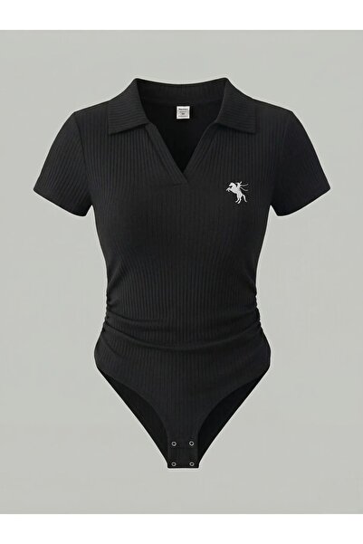 Bravebell Body din Lycra premium cu guler polo și nervuri