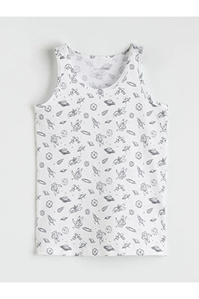 LC Waikiki White Crew Neck Patterned Boys' Undershirt