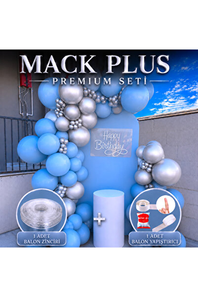MACK PLUS 30’lu Açık Mavi & Metalik Gümüş Balon Seti – Zincir ve Balon Bandı ...