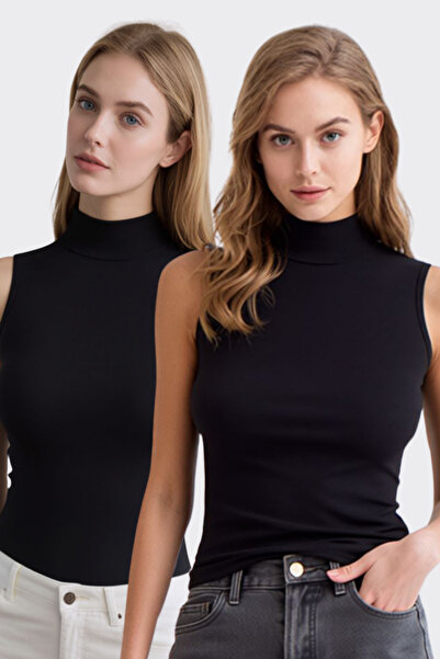 Pearlune Women's Half Turtleneck Zero Sleeve 2-Piece Basic Body Undershirt - ...