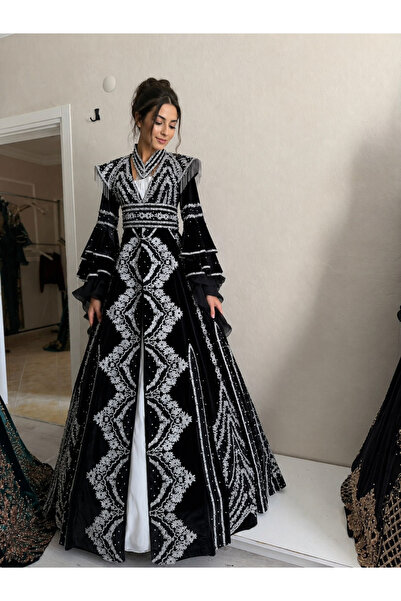 ZK ZÜMRÜT KAFTAN Siyah Gümüş Gelin Kaftanı