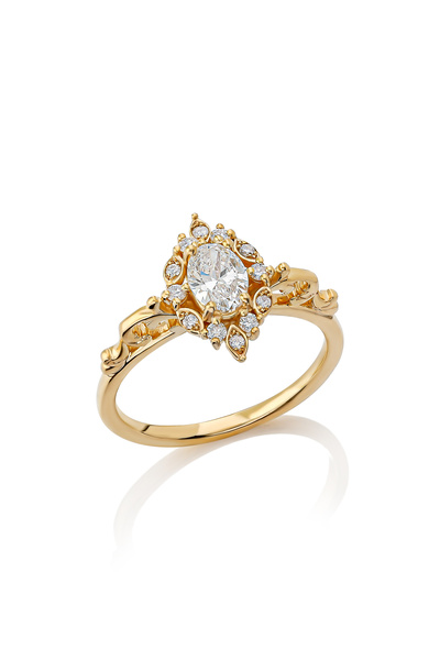 Coy Diamond Oval Pırlanta Yüzük, Vintage Pırlanta Yüzük,14 Ayar Altın Pırlant...