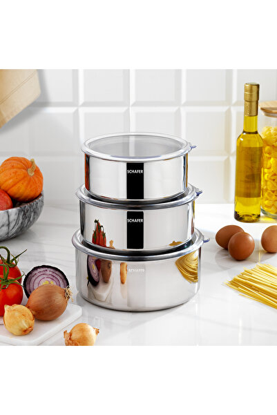Schafer Practi XL 3 Lü Çelik Saklama Kabı (16/18/20 Cm) 6 Parça-Inox