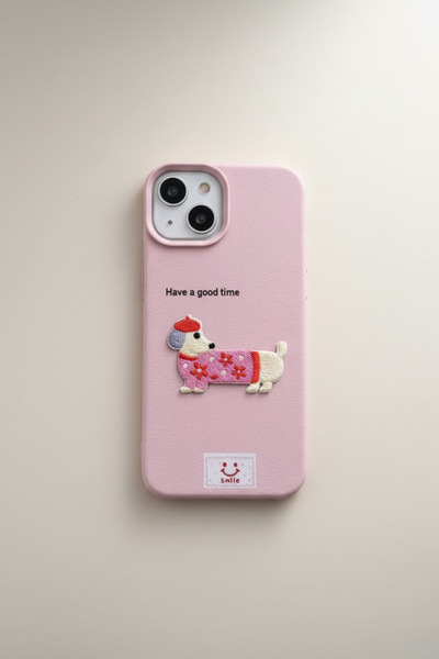 QUSCHU iPhone 12-12 Pro Uyumlu Nakış Köpek Figürlü Yumuşak Silikon Telefon Kı...