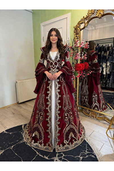 ZK ZÜMRÜT KAFTAN Bordo Gelin Kına Kaftanı