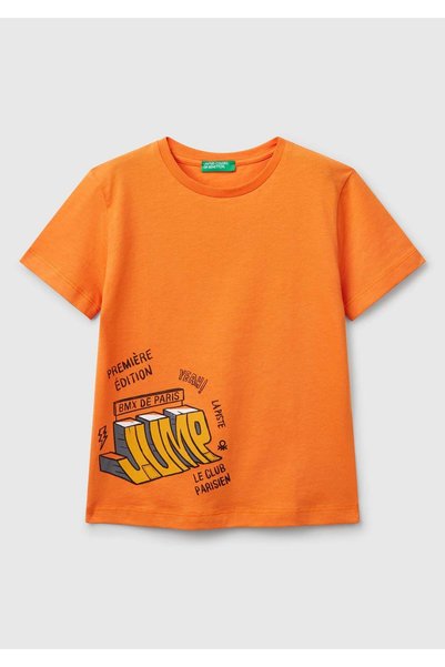 United Colors of Benetton Тениска с оранжев графичен принт за момче