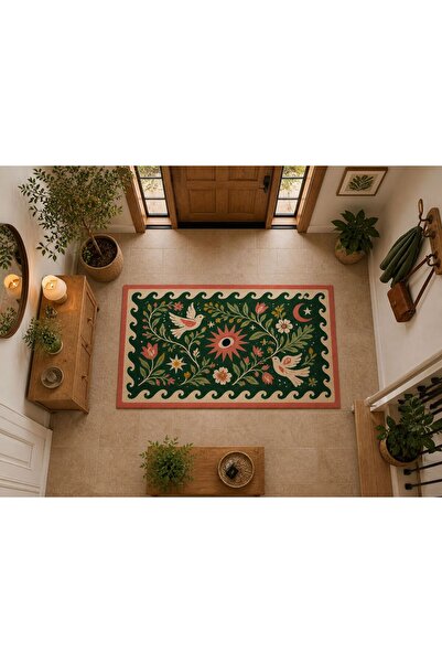 Rugs Modern Halı "Aura" Serisi - Mitolojik Kuşlu Bahçe ve Güneş Motifli Koyu ...