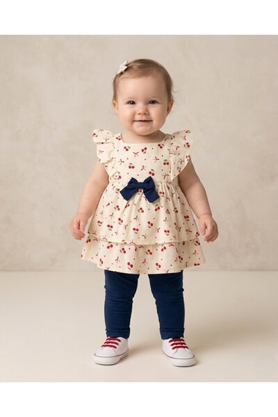 Egelite Baby Girl Summer Cherry Printed Muslin Blouse and Leggings 1-2-3 Year...