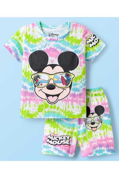 Babyhug Disney طقم تي شيرت وشورت من قماش الجيرسي المنسوج بتصميم التاي داي مع ...