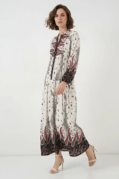 buğrahayalin Women's Shirt Collar, Gathered Waist, Floral Patterned Viscose A...