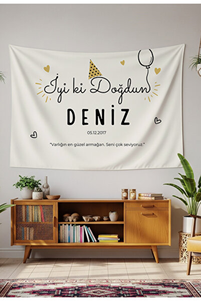 GREENDECOR Kişiye Özel Doğum Günü Duvar Örtüsü İyi ki Doğdun Happy Birthday İ...