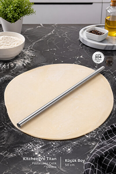Metal Hayaller KitchenPro Titan Paslanmaz Çelik Oklava (Küçük Boy - 50 cm)