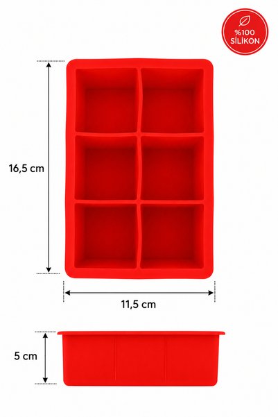 Siliconly 6-Compartment Large Size Silicone Ice Mold for Juice Storage Square Cocktail Ice Mold Red