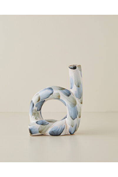 English Home Leina Stoneware Vazo 19 cm Mavi-Beyaz