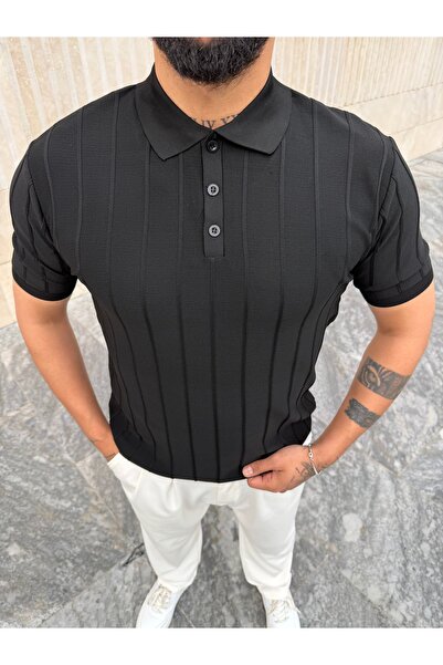 PEERLESS STORE Polo Collar Fine Line Detailed Knitwear
