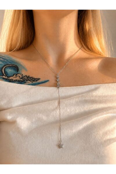 GONESSA Star Detailed Stainless Silver Y Necklace