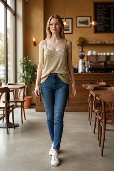 White Wise TOP gold cu bretele