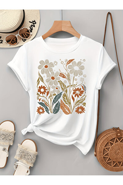 one button Tricou oversize premium cu imprimeu cu model floral elegant