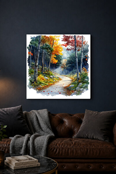 Lucena Acuarelă Pădure de toamnă Pictură pe metal Calea naturii Tablou decora...