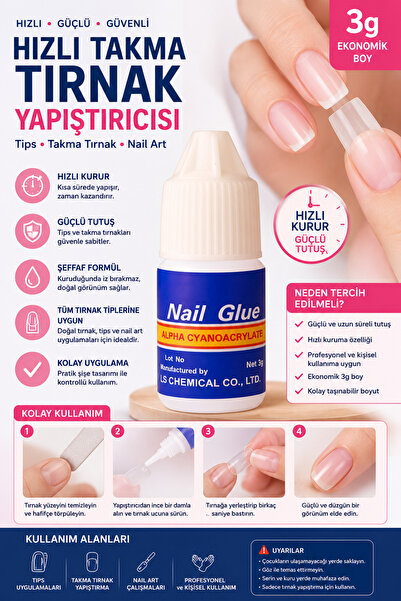 3 Gr Nail Glue Takma Tırnak Tips Yapıştırıcısı Hızlı Kuruyan Tırnak Yapıştırıcı
