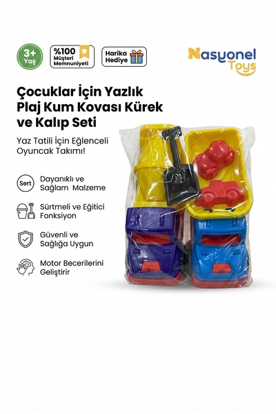 NASYONEL TOYS Çocuklar İçin Yazlık Plaj Kum Kovası Kürek ve Kalıp Seti Eğlenc...