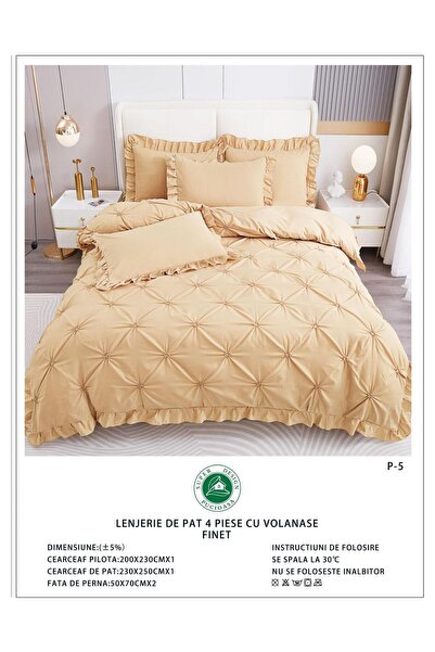 Super Design Pucioasa Finet 4-Piece Duvet Cover Set with Ruffles and Decorati...
