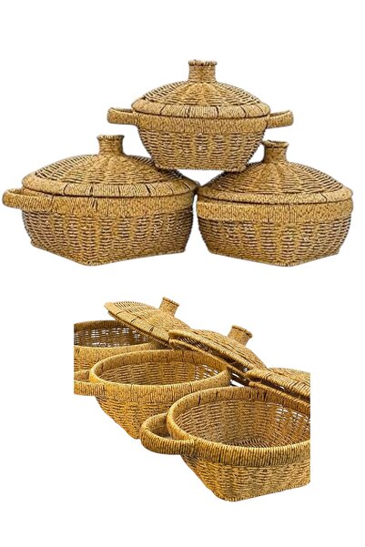 Yenigeldi Luxury 3-Piece Decorative Wicker Basket Set with Lids - 23, 26, 30 ...