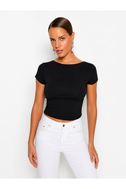 kayzn.tr Sırt Dekolteli Siyah Crop Bluz