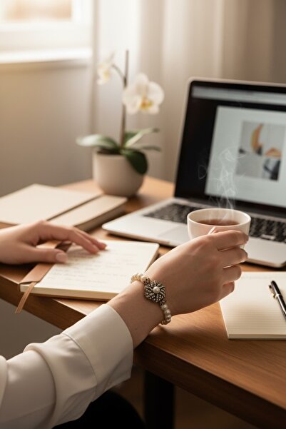 FAYRA ACCESSORIES Kristal Taşlı Çiçek Figür İnci Bileklik