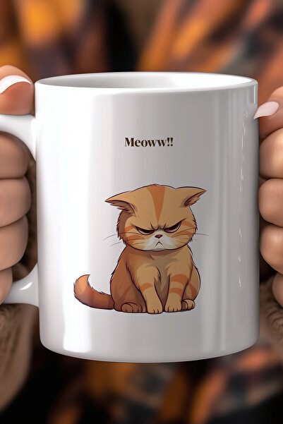 Mio Life 330ml Printed White Ceramic Mug Cup with Cute Cat Pattern