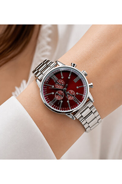 Weluxa Women's Wristwatch Silver Color Red Dial Casual and Stylish Combinatio...