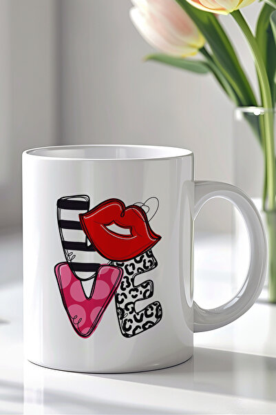 Mio Life 330ml Printed White Ceramic Mug Cup with Love Theme