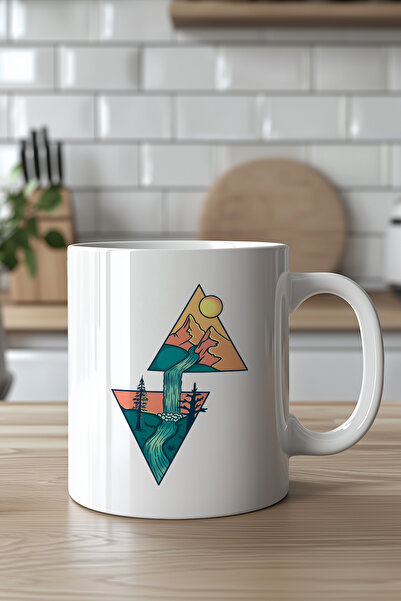 Mio Life 330ml Printed White Ceramic Mug with Minimal Geometric Nature Design