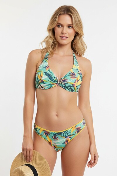 sun and moon Blue and Yellow Floral Pattern Bikini Set