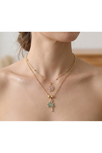 Retrovy Store Double Combination Necklace with Moon and Star Figures