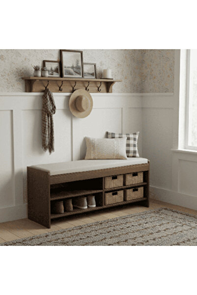 China Made Shoe cabinet with seat 120cm - Brown