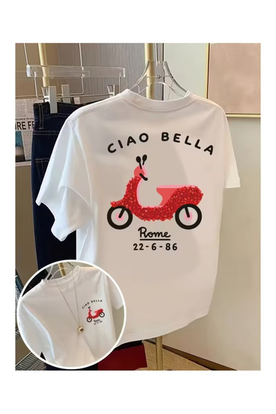 Massgai Μπλουζάκι Unisex Ciao Bella Rome με στάμπα, υπερμεγέθη, 100% βαμβακερό