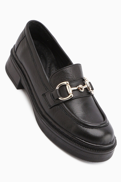 Limoya Adelia Genuine Leather Black Suede Buckle Loafer Women's Casual Shoes
