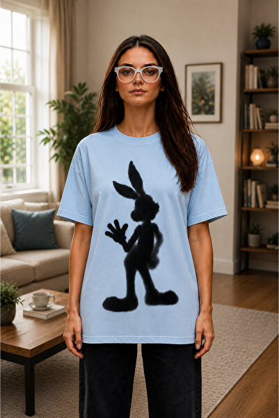 VODEXA Tricou oversize unisex cu imprimeu SHADOW RABBIT, 100% bumbac, croială...