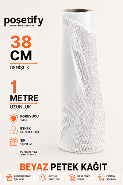 POŞETİFY Beyaz Petek Dolgu Ambalaj Kağıdı 38Cm X 1MT | Hediye Paketleme ve Ko...