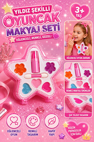 Tamsena Store Yıldız Şekilli Oyuncak Makyaj Seti Çocuk Güzellik Seti Rujlu Kı...