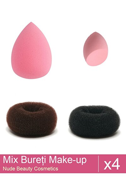 Makeup Set Mix 4 products Sponges: Black bun sponge - 11 cm diameter, Extra-s...